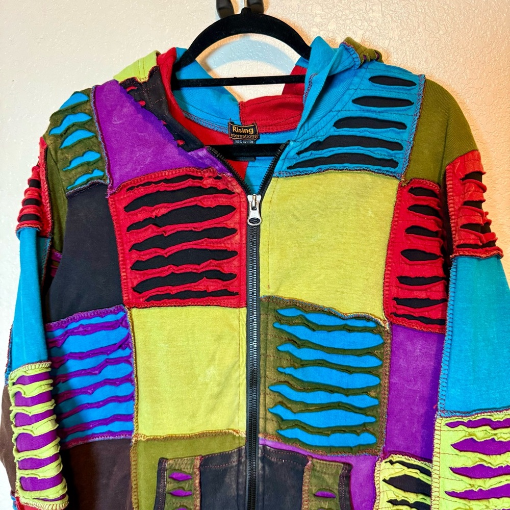 Rising International Boho Patchwork Full Zip Hood… - image 2
